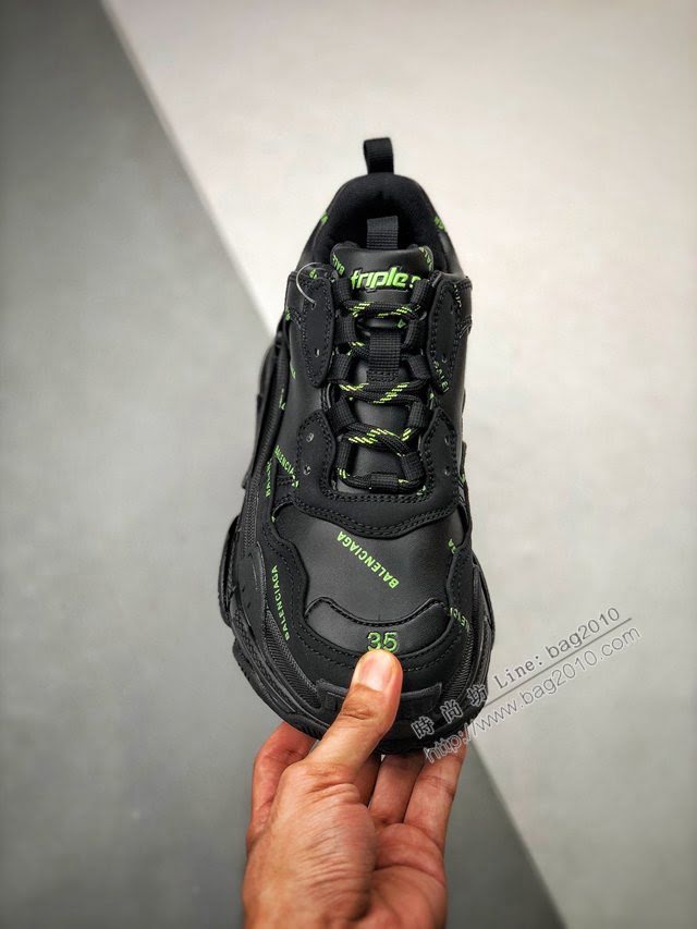 Balenciaga經典款男女鞋 巴黎世家頂級版本Triple S大底LOGO黑綠彈幕老爹鞋 Balenciaga情侶款老爹鞋  hdbl1210